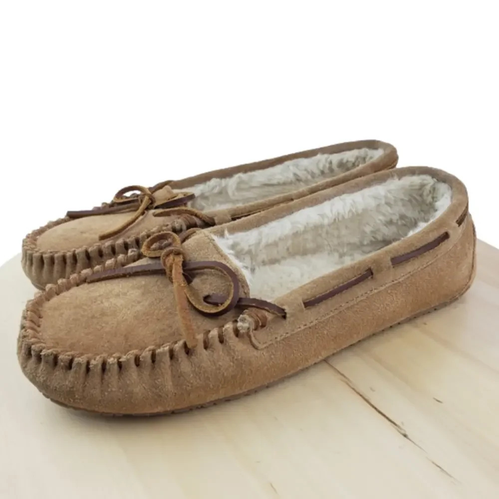 Minnetonka Cally Moccasins Slippers Women's Size 10 Tan Beige Comfy House Shoes
